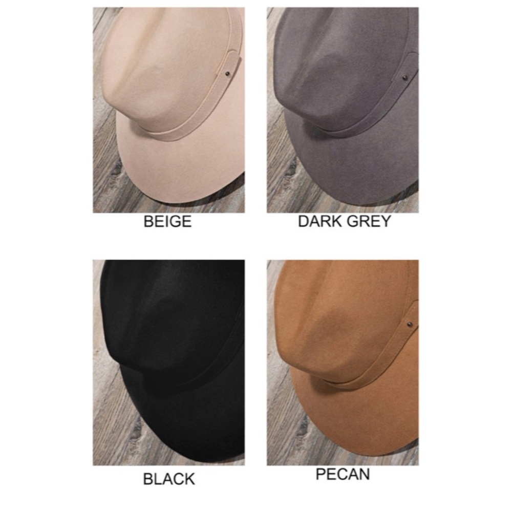 SOLD OUT Black Simplistic Wool Wide Brim Panama Hat Casual Boho Women's - Picture 5 of 5